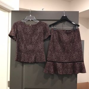 Nora Gardner Burgundy Tweed Skirt Suit